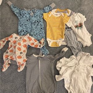 Carter's Blue, Yellow, and Striped Bodysuits Set
